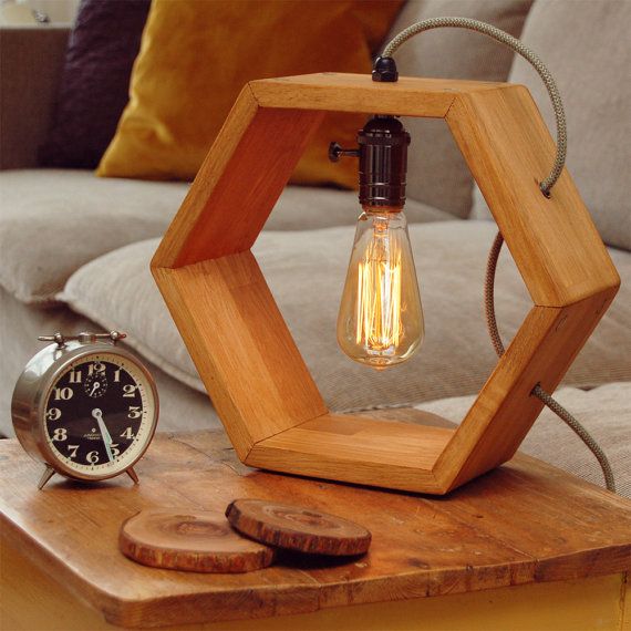 wood lamps designs wooden handmade vintshop hexagon design table lamp with edison bulb-light  oak-desk lamp-wooden HNUOSTO