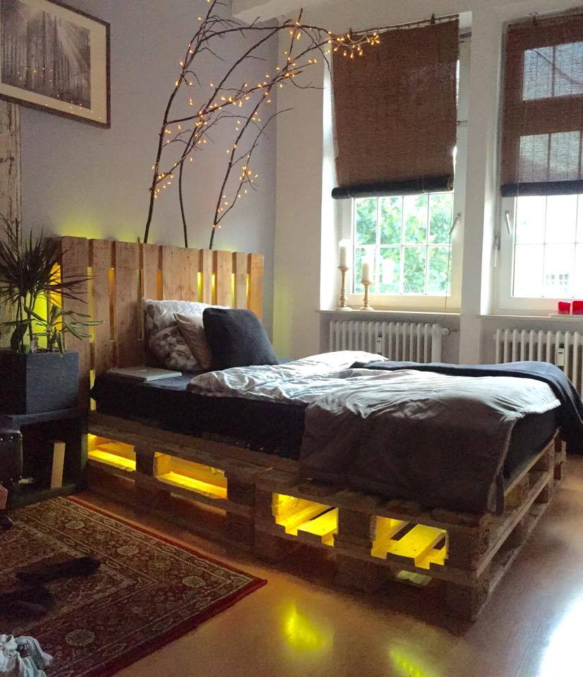 DIY pallet bed pallet bed with lights and drawers KINZXCW