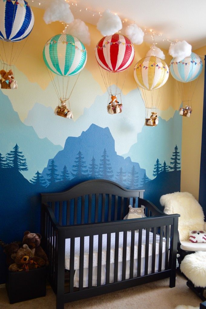 nursery room decoration ideas whimsical woodland nursery - love this gorgeous mural + hot air balloon  decor! GOPAOPX