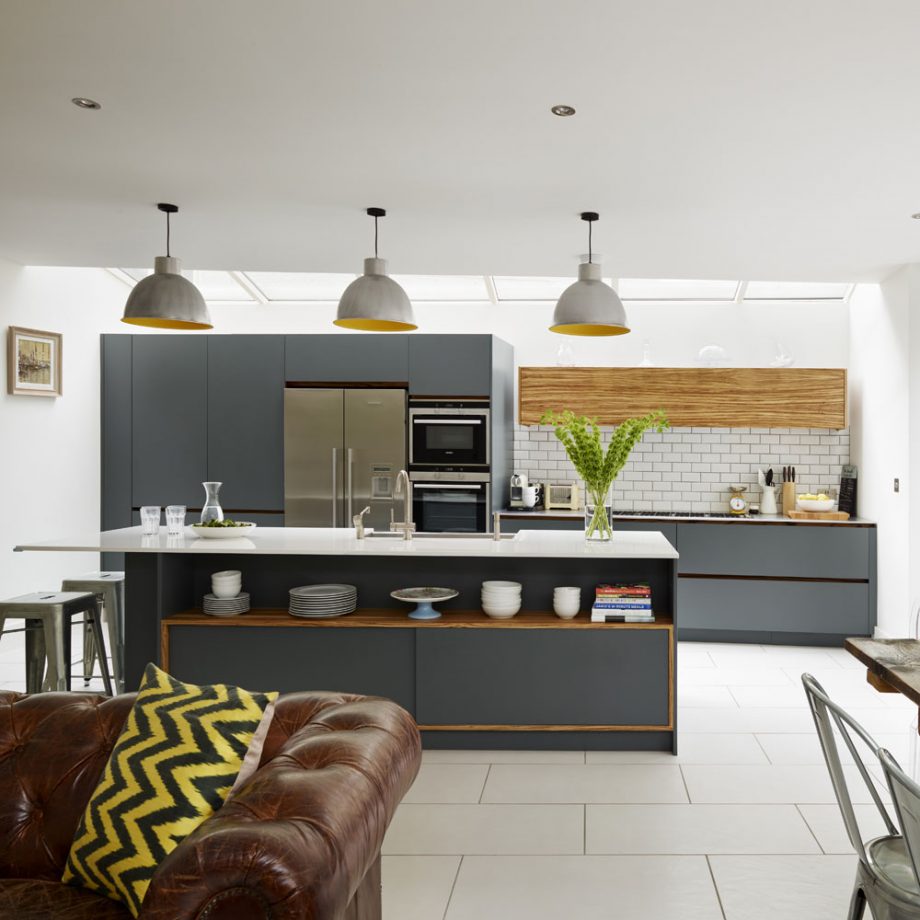 Open kitchen ideas open-plan-kitchen-with-grey-units-and-leather- NLMMKGS
