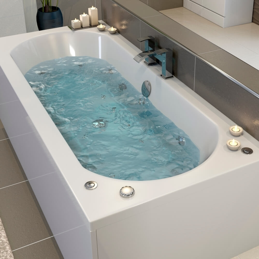 whirlpool bath ceramica double ended curved bath 1800mm with 22 jet combination and light OWLPJWS