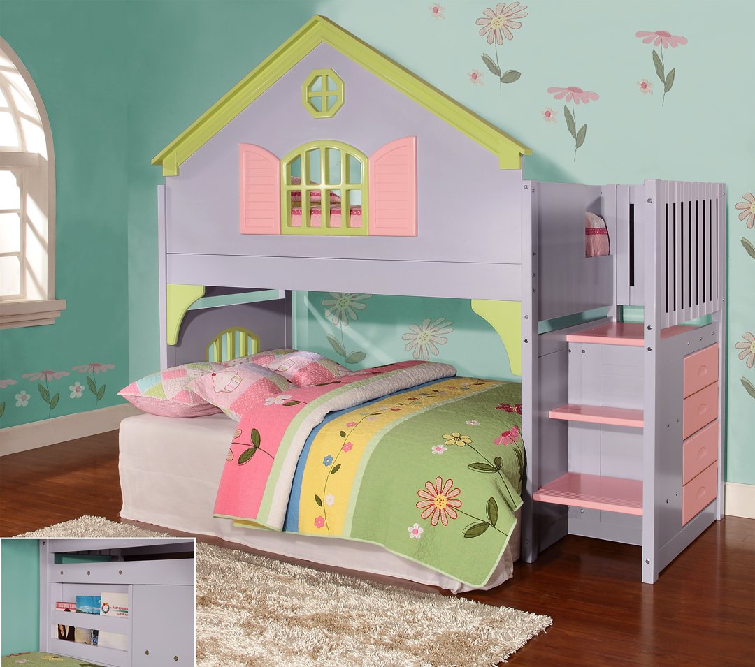 Beds for girls twin doll house stair step loft UFWHYXK
