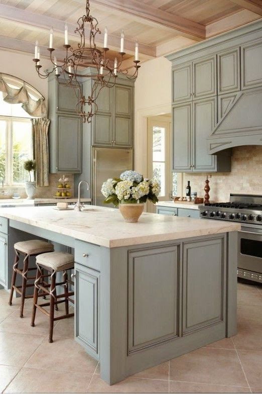French country kitchens ok, i found my dream kitchen.. i love the gray cabinets, the wood PPBDMIY