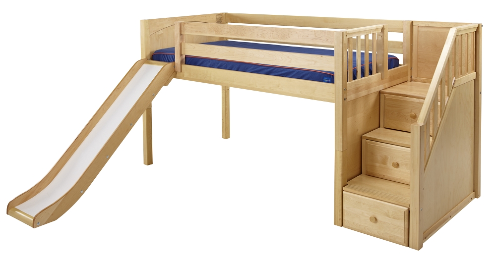 Loft beds with slide and ladder maxtrix low loft bed w/staircase on end u0026 slide OCXDQYO