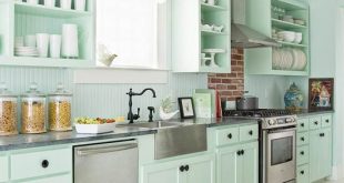 Mint Green kitchen for a fun cottage-style kitchen, try seafoam-green cabinets! more green BMJNINH