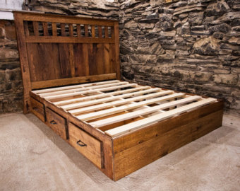 Mission Style Bed Frame Made From Vintage Reclaimed Heart Pine | Etsy