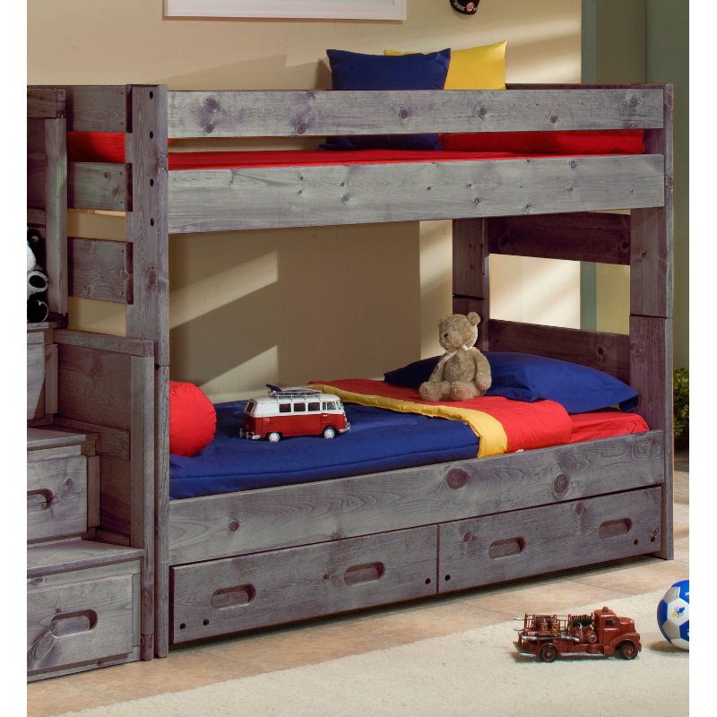 Fort Driftwood Rustic Twin-over-Twin Bunk Bed with Storage Drawers