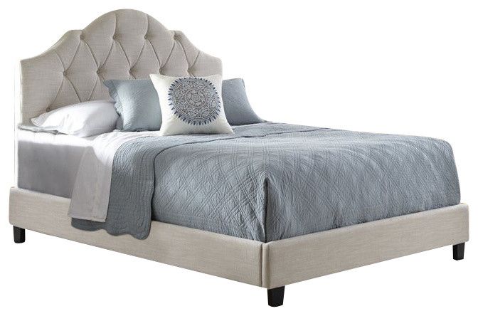 Modern Cream Colored Upholstered Bed with diamond shaped button