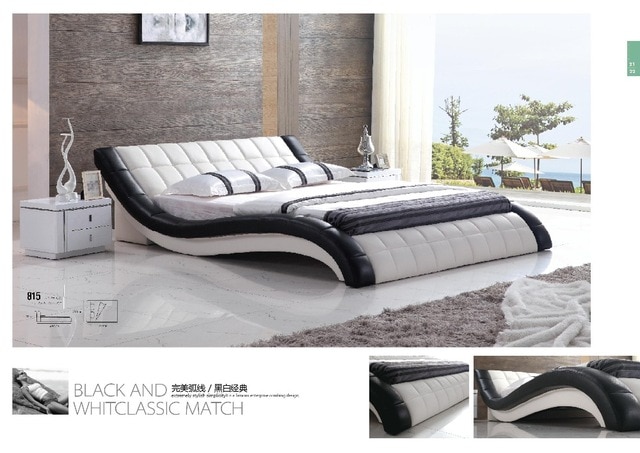 Luxury modern double bed design furniture leather bed for hot sale