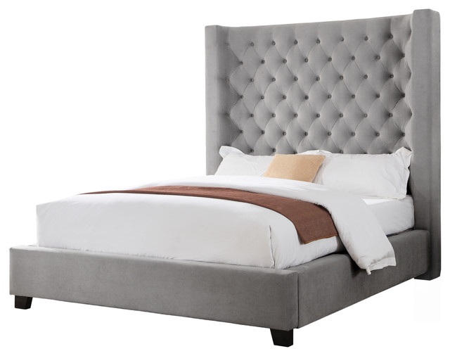 Jamie Upholstered Tower High Profile Contemporary Bed - Contemporary