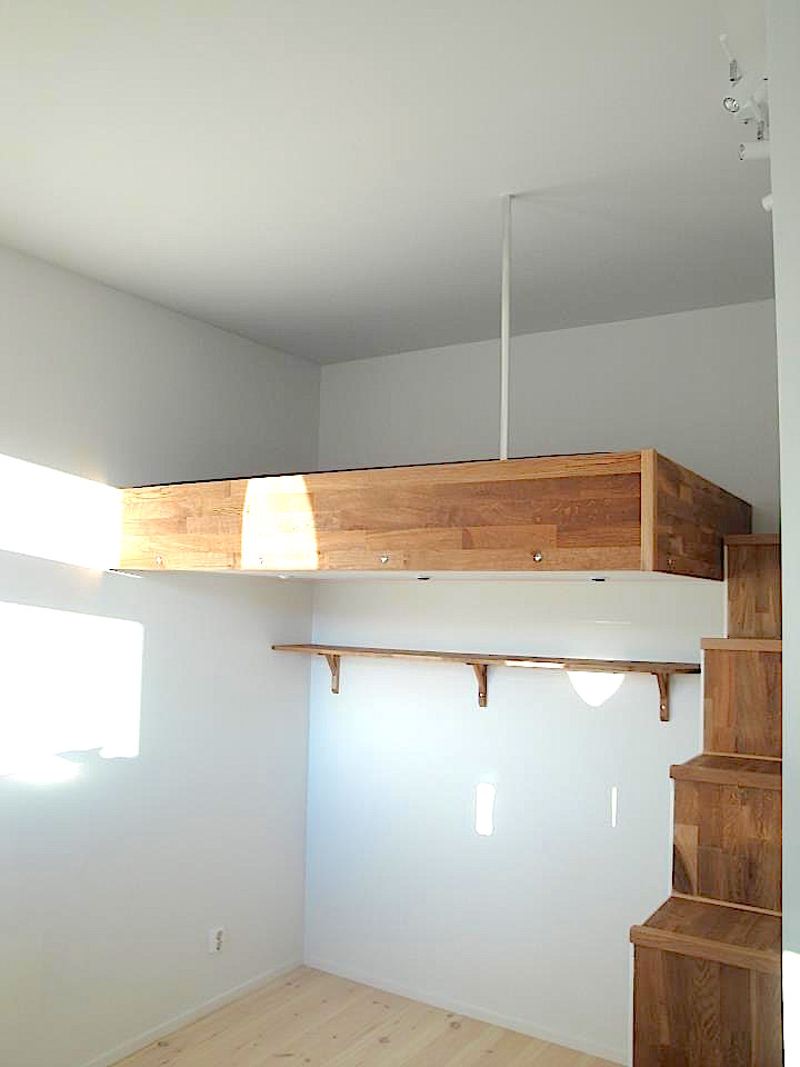 loft bed box room with storage stairs