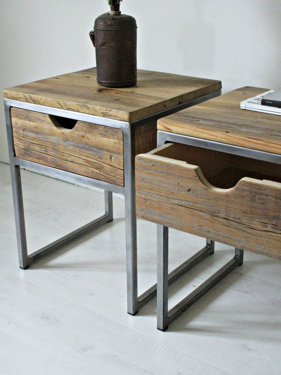 Industrial Bedside Table, Wood and Steel Nightstand: Rustic