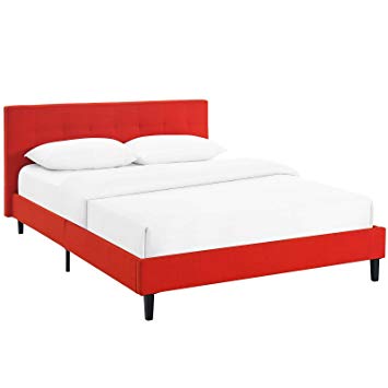 Amazon.com: Modway Linnea Upholstered Platform Bed with Wood Slat