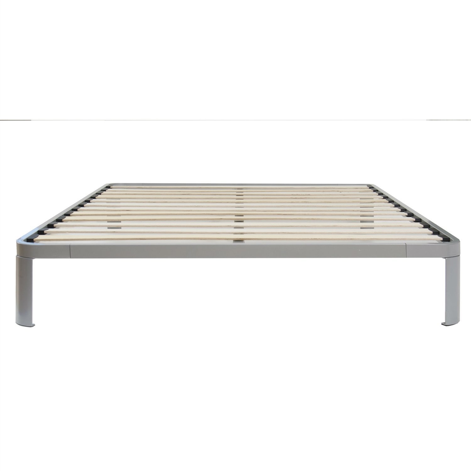 Full size Luna Metal Platform Bed Frame with Wooden Slats Lamelles De Bois,  Plate-