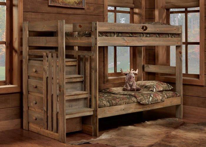 5989 Mossy Oak Bunkbed - Twin/Twin Complete Stairstep Bunkbed