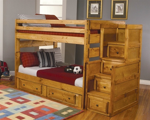 Amber Wash Full Stairway Bunk Bed With Drawers | Youth Bunk Beds