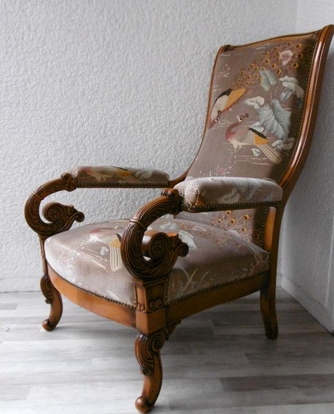 Vintage Armchair - Vintage / Antique Armchair Velvet Cover Peacock Wood  Chair - a design piece from MissTell on DaWanda