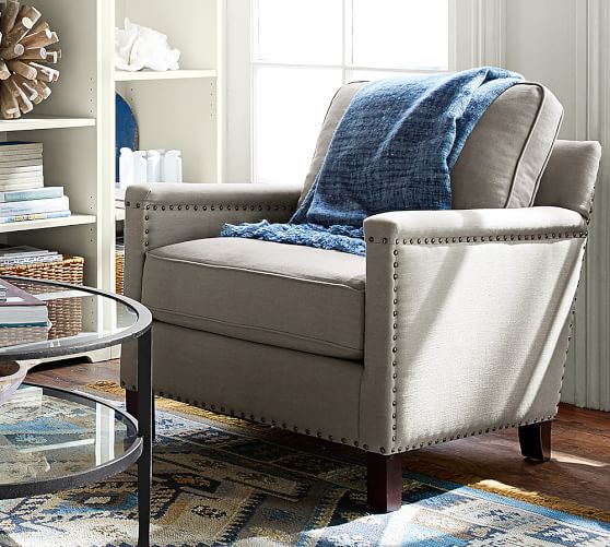 Tyler Upholstered Square Arm Armchair With Nailheads