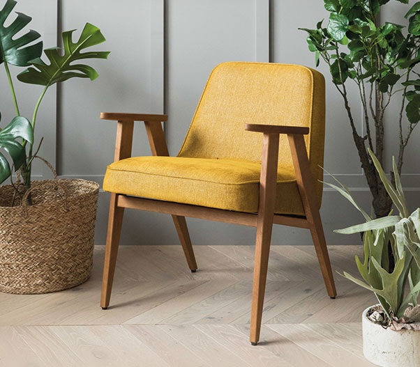 366 Concept Retro Furniture 366 Armchair Wool Mustard with green plants  around