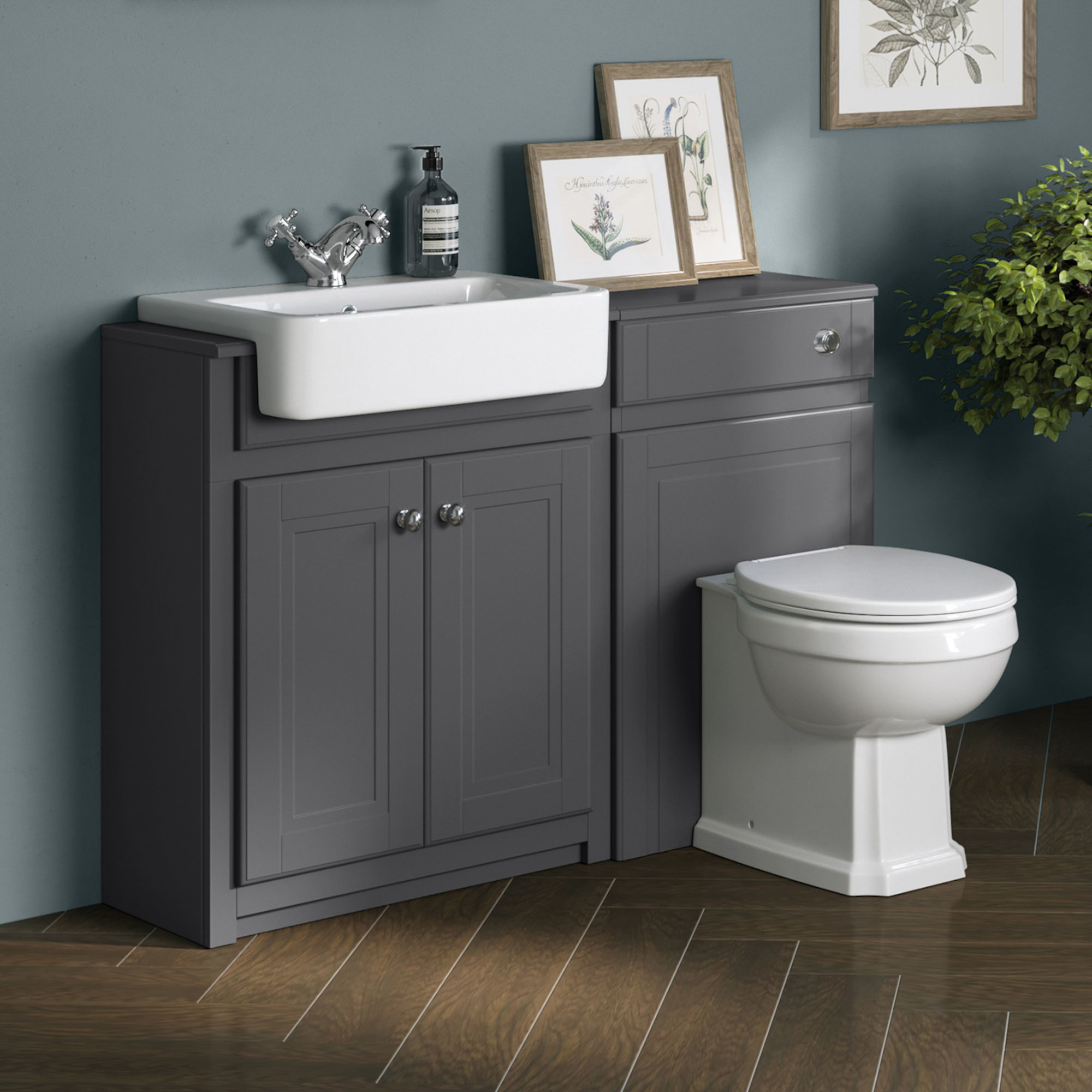 1167mm Cambridge Midnight Grey Combined Vanity Unit - Back to Wall Pan