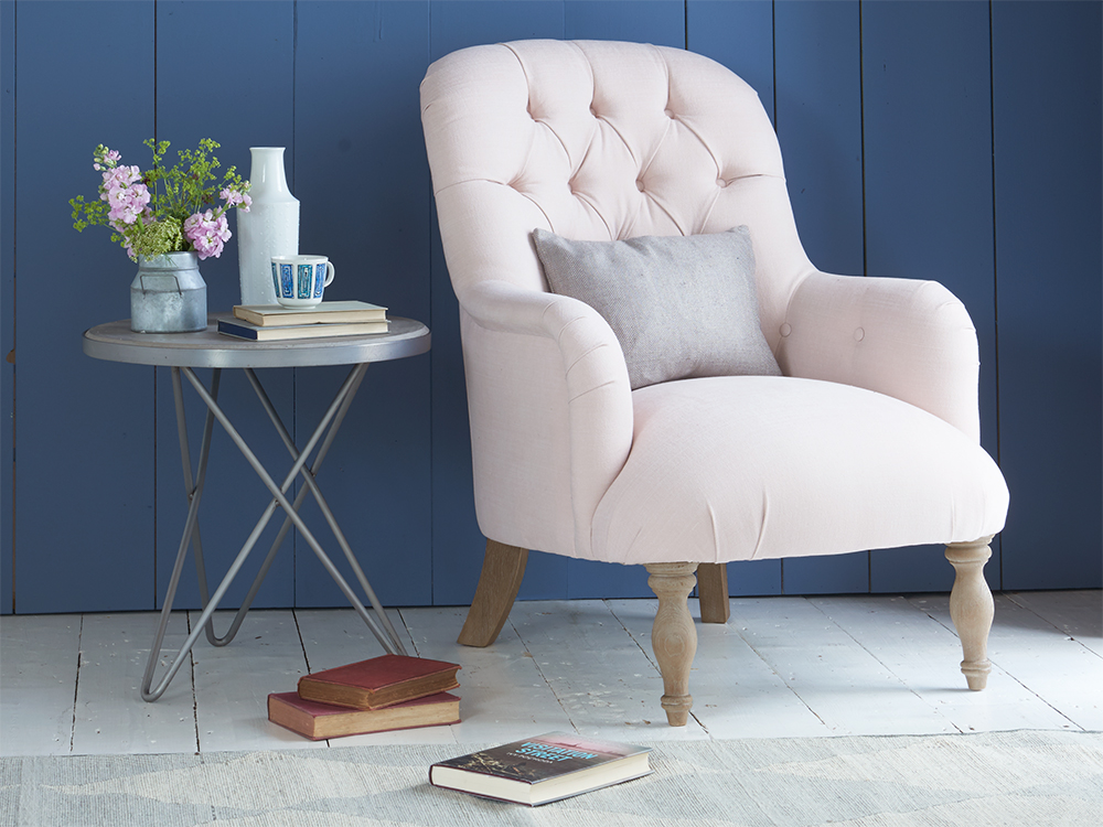 Flump armchair in our Faded Pink brushed cotton