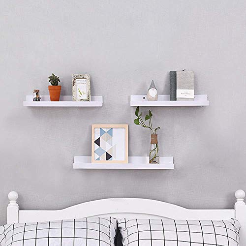 TANBURO Set of 3 Floating Shelves White Mounted Wooden Wall Display Shelf  Decorative Storage Rack in
