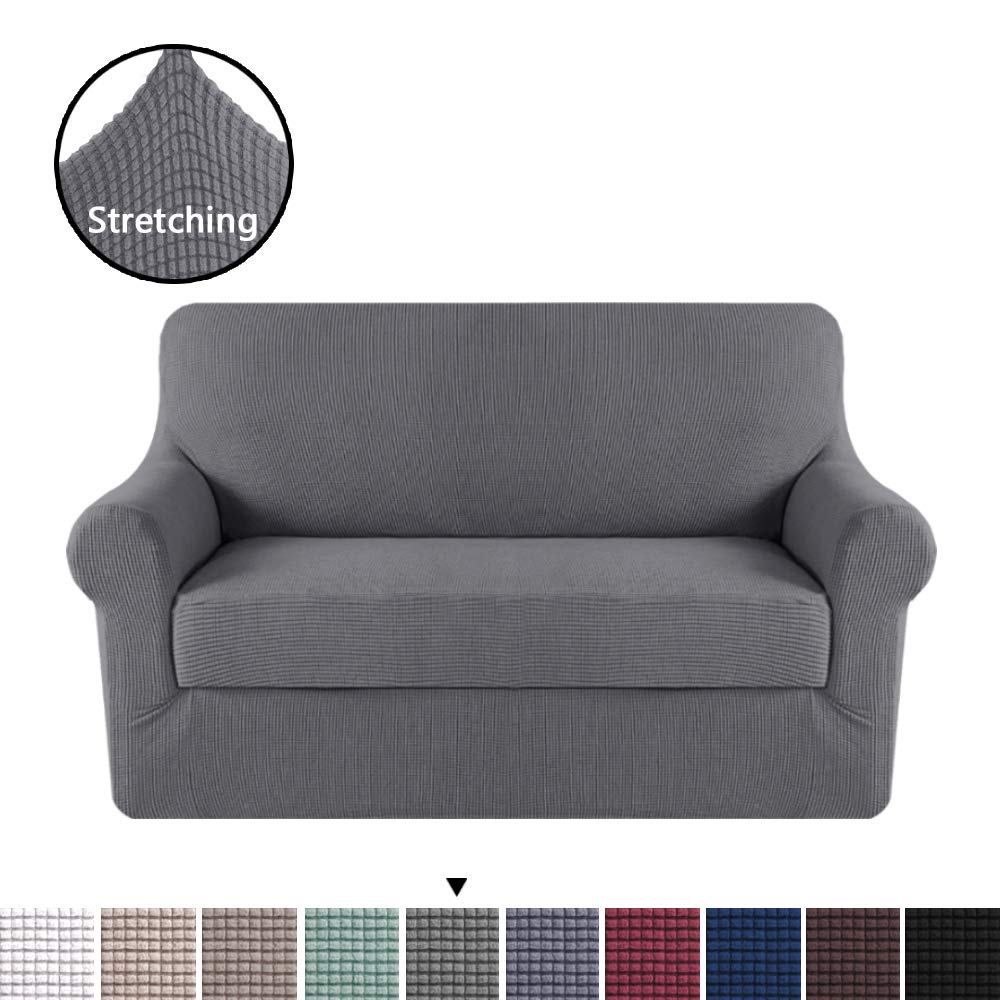 H.VERSAILTEX High Stretch 2 Piece Furniture Protector Sofa Cover Loveseat,  Durable Spandex Stretch Fabric Super Soft Slipcover - Charcoal Gray,
