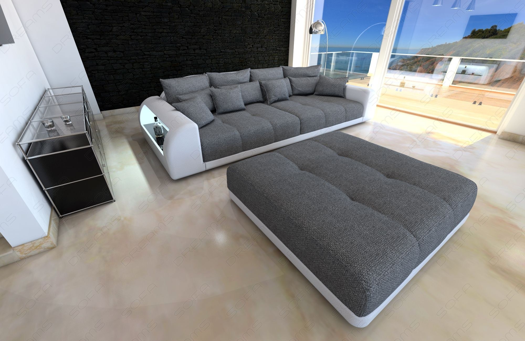XXL Fabric Sofa Miami with LED Lights grey - Hugo 5