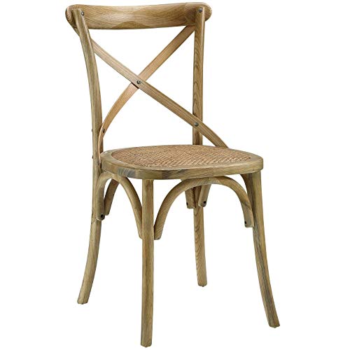Modway Gear Modern Farmhouse Cross Back Solid Elm Wood Dining Side Chair  With Rattan Seat In