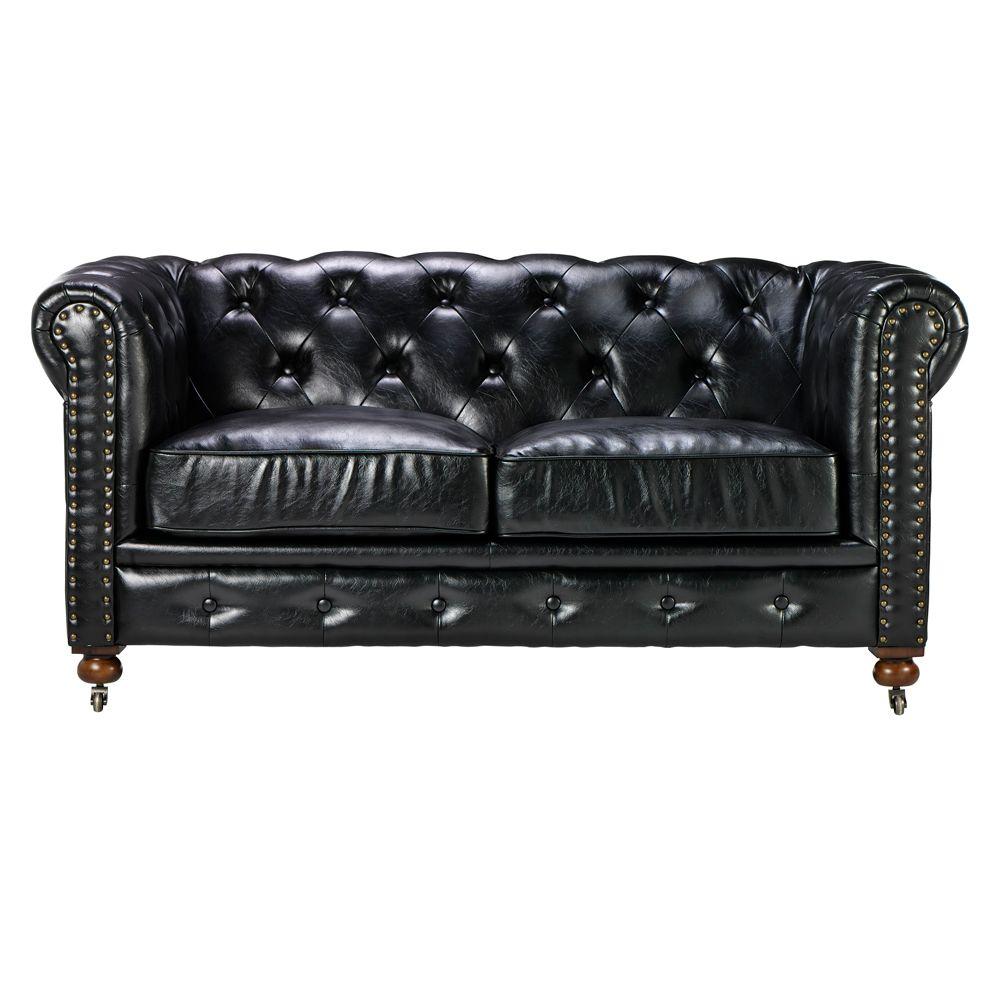 Home Decorators Collection Gordon Black Leather Loveseat-0849500700 - The  Home Depot