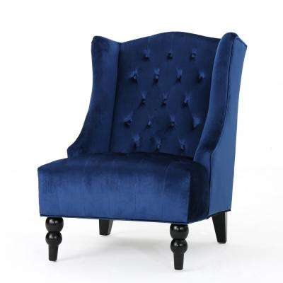 Toddman Navy Blue New Velvet High-Back Club Chair