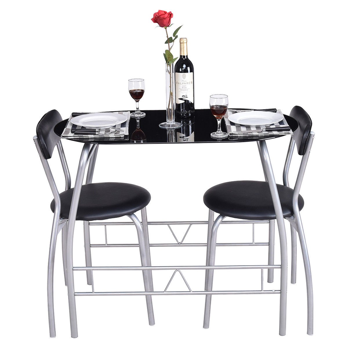 Traveller Location - Giantex 3 Piece Bistro Dining Set with Breakfast Chairs,  Tempered Glass Table Top Furniture - Table & Chair Sets