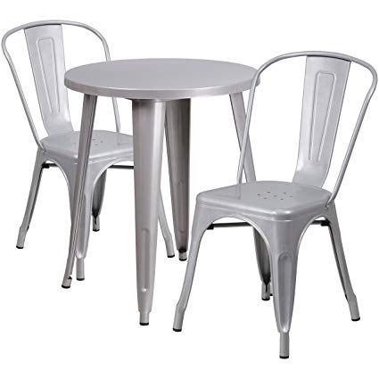 Amazon.com: Flash Furniture 24'' Round Silver Metal Indoor-Outdoor