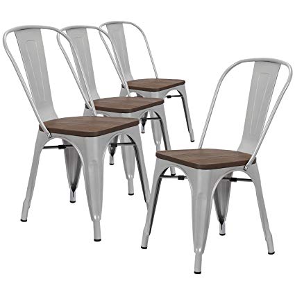 Amazon.com - LCH Industrial Metal Wood Top Stackable Dining Chairs