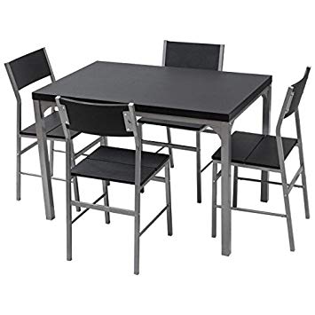 5 PCS Dinning Set 1 Table 4 Comfortable High Back Armless Chairs Wooden and  Sturdy Steel