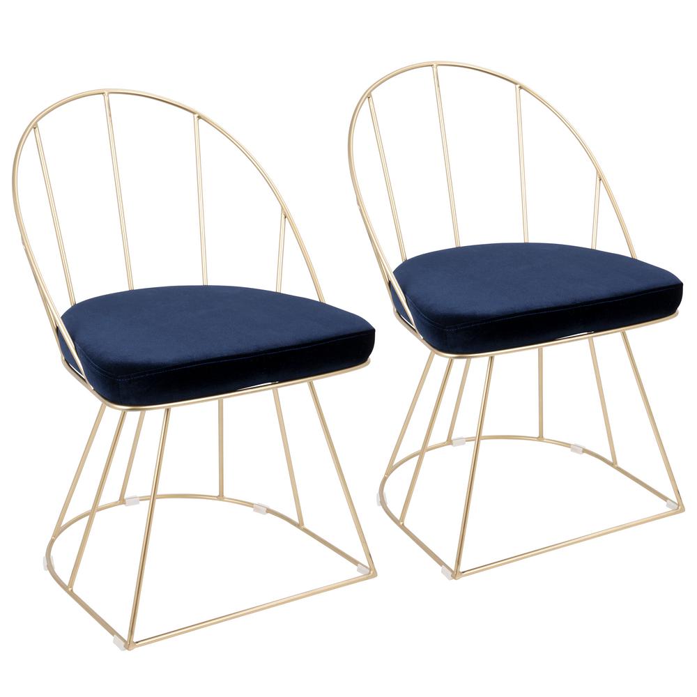 Lumisource Canary Contemporary Dining/Accent Gold and Blue Chair Velvet (Set  of 2)