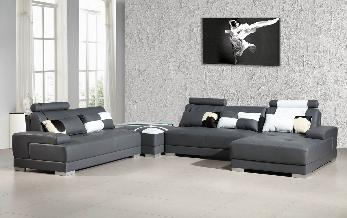 Your bookmark products. Phantom Contemporary Grey Leather Sectional Sofa