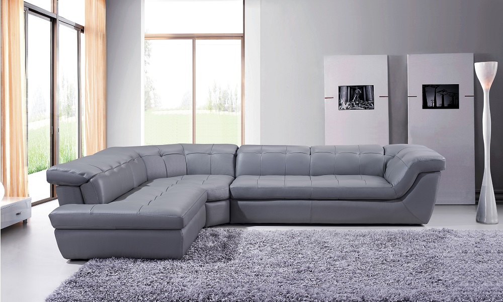 Contemporary Grey Leather Sectional Sofa