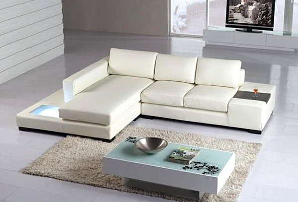View in gallery A white modern leather sectional sofa