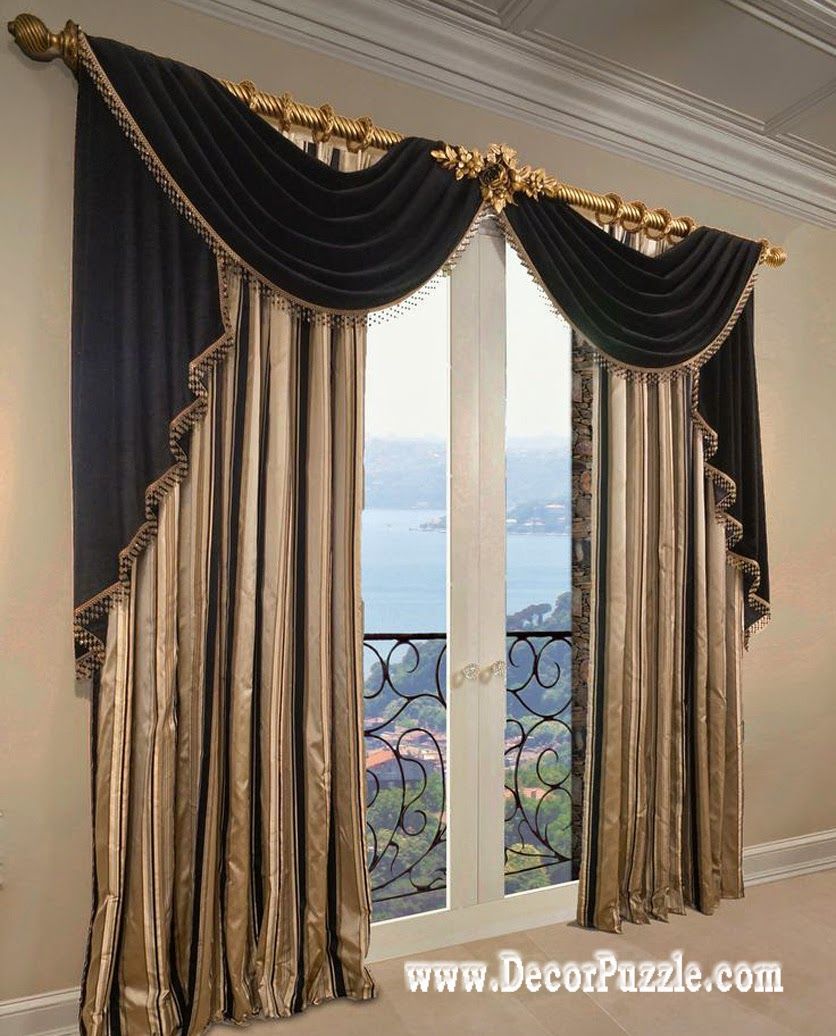 french curtains ideas, modern luxury curtains black scarf