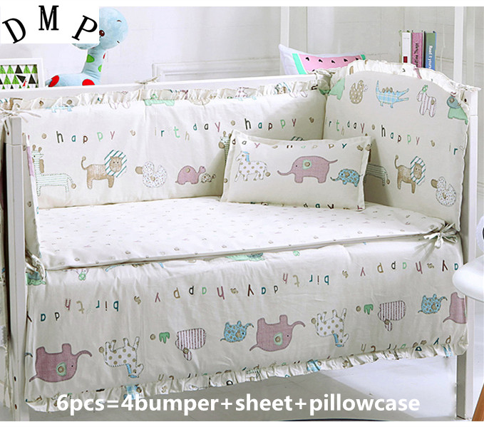 6 Pcs Craddle Crib Cot Bedding Set with Bumper, Bed Sheet and Pillow Cover