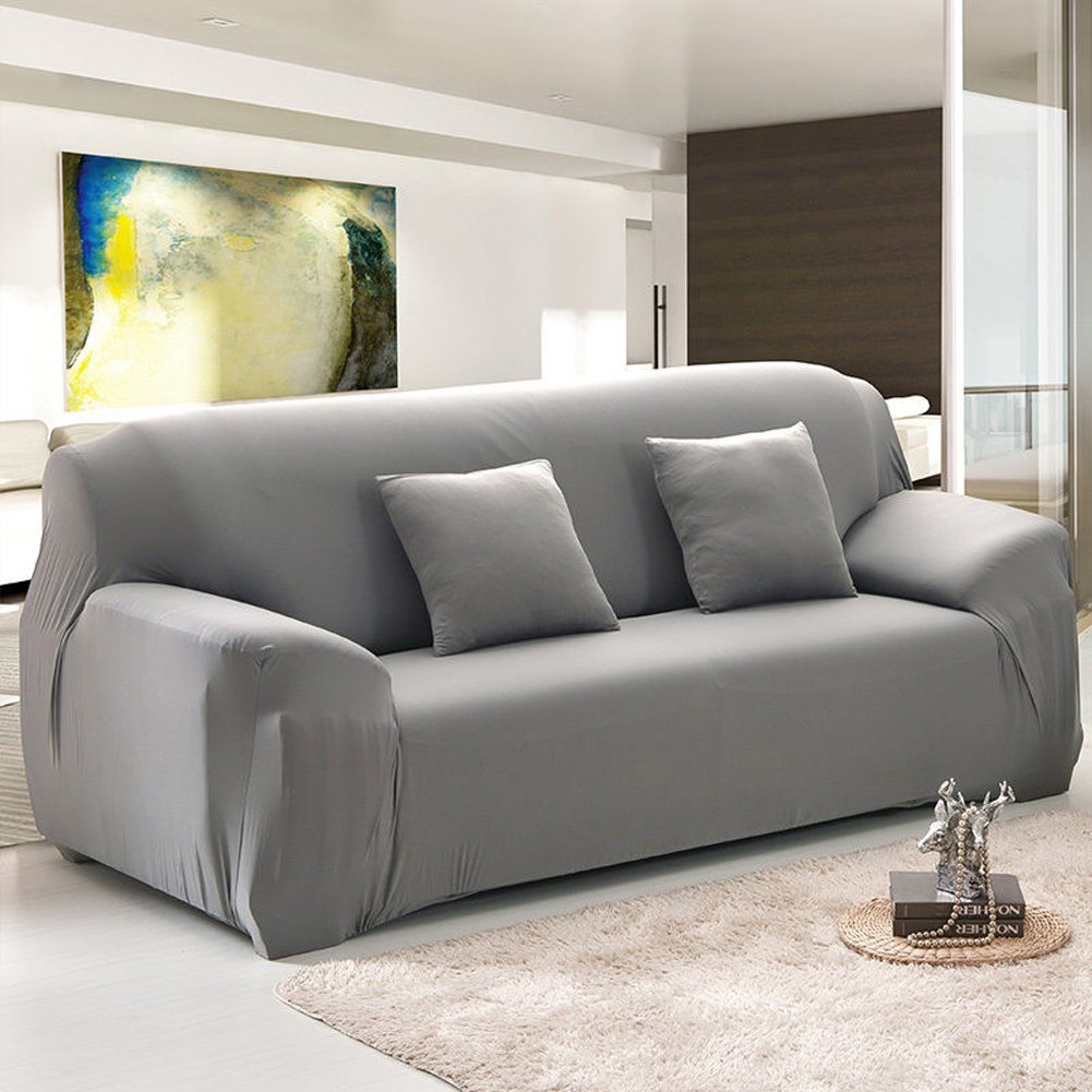 Stretch Sofa Covers,1/2/3/4 Seats Solid Color Chair Loveseat Couch Fabric  Slipcovers Protector,GRAY 4 Sest - Traveller Location