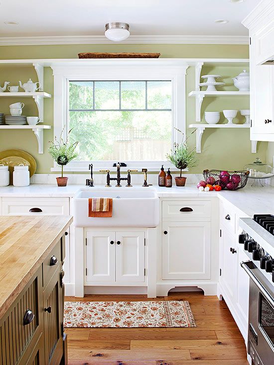 Green Country Kitchen, Country Cottage Kitchens, Country Kitchen Ideas  Farmhouse Style, Light Green