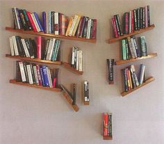 Creative Bookshelves, Bookshelf Design, Bookshelf Ideas, Leaning