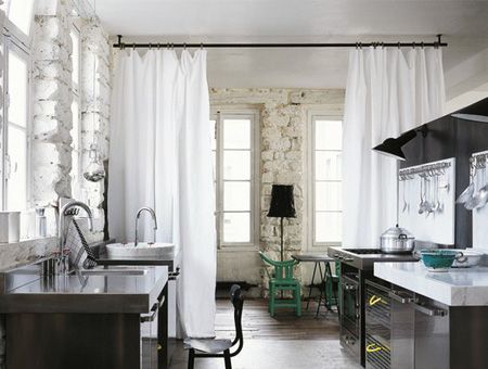 Curtain Room Dividers In Lofty Spaces | photo Andrea Ferrari | via Elle  Décor | House & Home