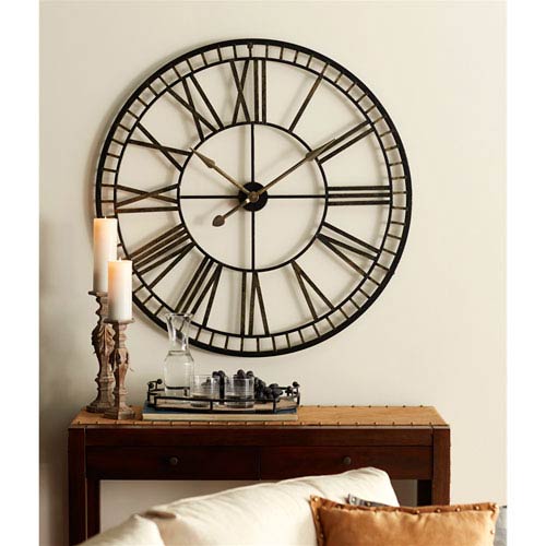 Oversized Black and Gold Metal Wall Clock