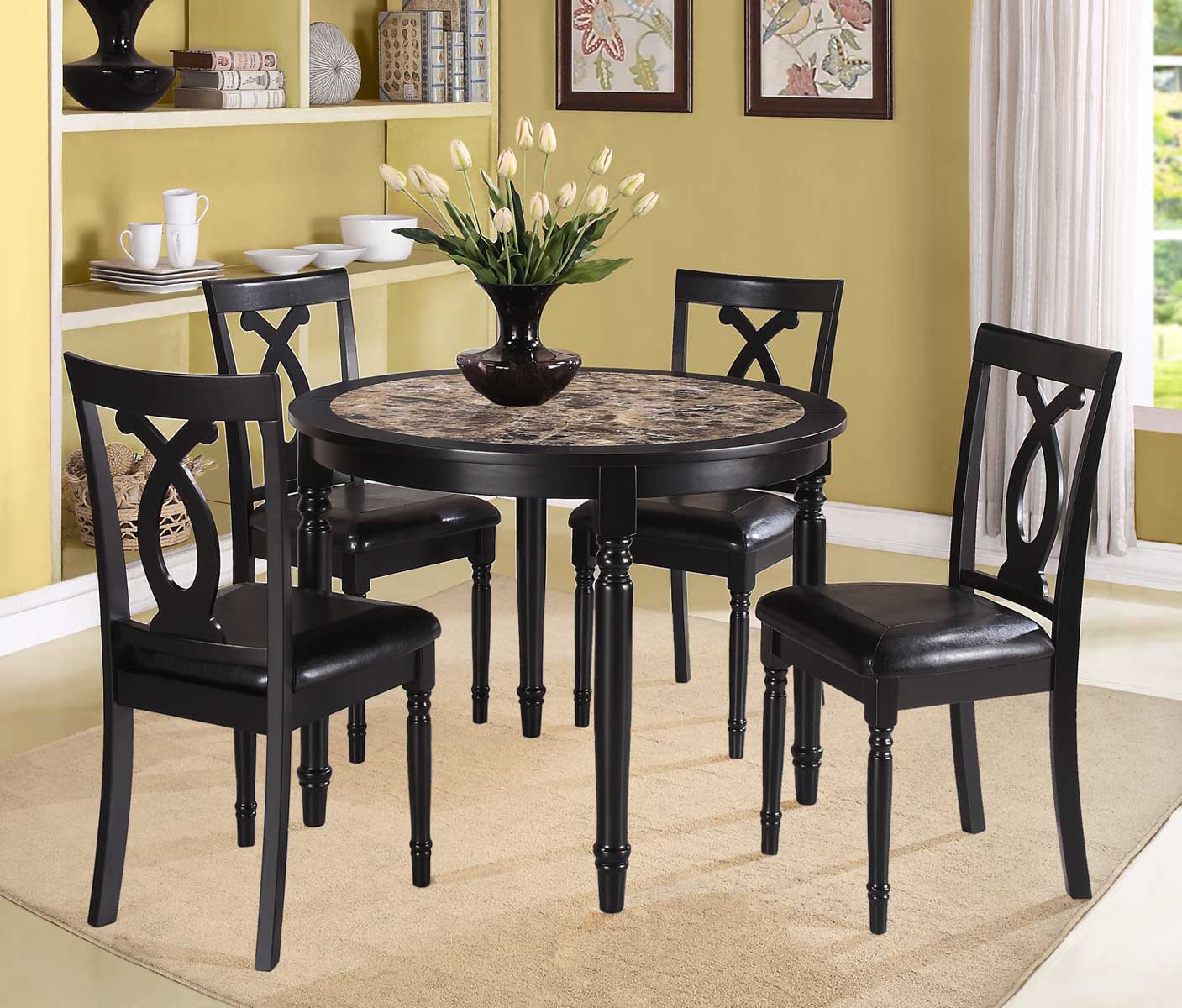 Homelegance Piper 5PC Round Dinette Set - Faux Marble 2566 |  Traveller Location