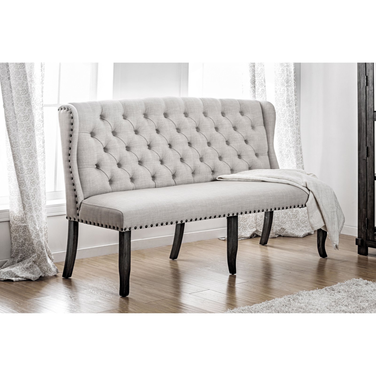 Furniture of America Oper Rustic 3-Seater Tufted Linen-like Fabric Loveseat  Dining Bench - Traveller Location