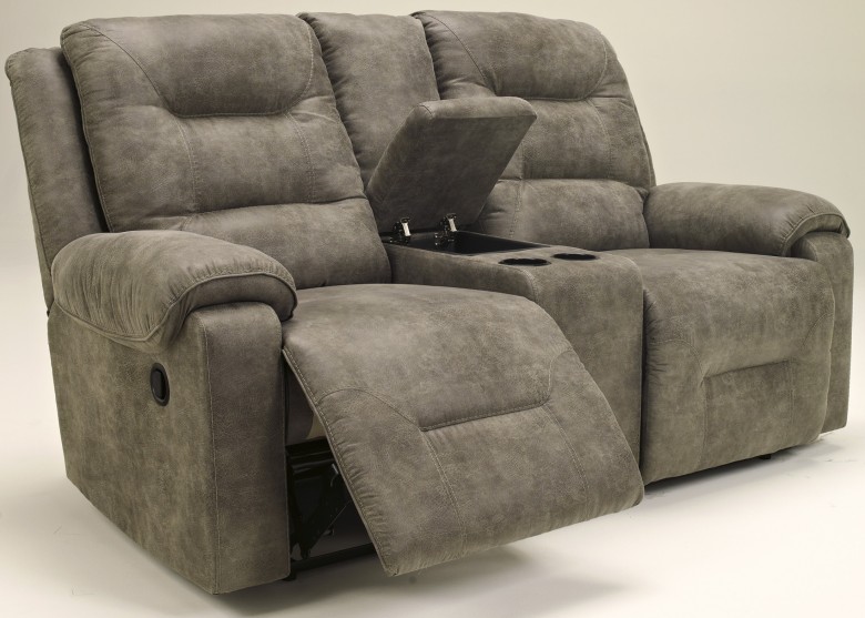 Rotation Smoke Double Reclining Loveseat with Console