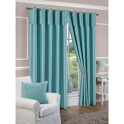 derwent faux silk fully lined duck egg blue eyelet curtains